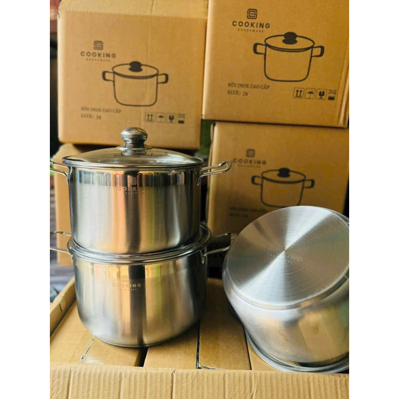NỒI LUỘC GÀ 30CM INOX CAO CẤP, NẮP KÍNH CƯỜNG LỰC - DÙNG ĐƯỢC CẢ BẾP GAS VÀ BẾP TỪ