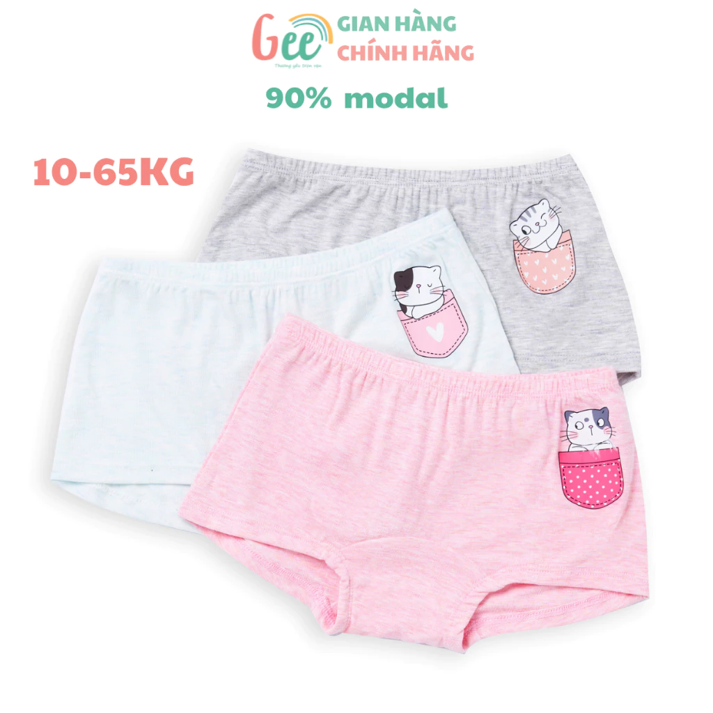 Quần Chip Đùi Bé Gái Sợi Sồi Gee, Set 3 Quần Mặc Váy Trẻ Em Hoạt Hình MÈO Dễ Thương, Mềm Mịn, Thấm Hút, Kháng Khuẩn