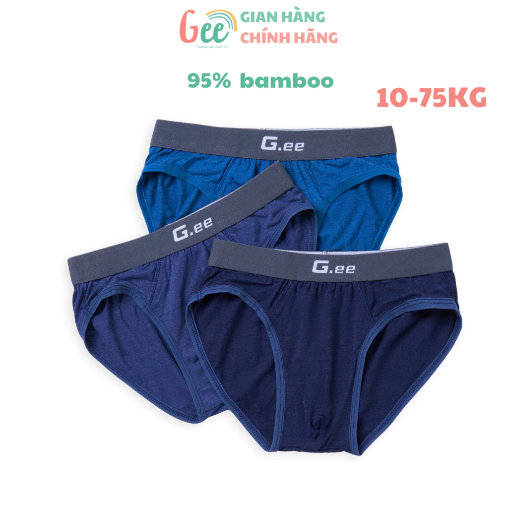 Quần sịp bé trai TAM GIÁC TÍM THAN Gee mềm mát 10-75 kg, set 3 quần lót nam vải sợi tre, thấm hút, kháng khuẩn, khử mùi
