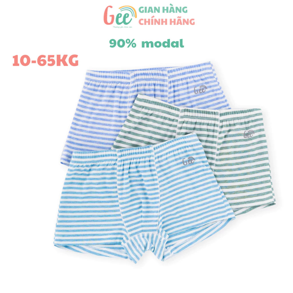 Set 3 quần chip đùi bé trai Gee lưng CHUN NHỎ KẺ XANH 10-65kg, quần sịp vải sợi sồi mềm mịn, thấm hút, kháng khuẩn