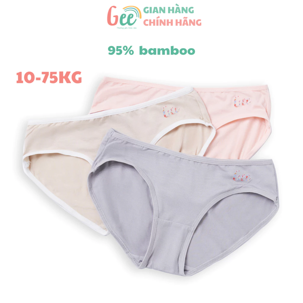 Quần lót tam giác bé gái Gee, set 3 quần chip sợi tre BE HỒNG sx tại VN mềm mát, thấm hút, kháng khuẩn, size 10-75kg-TG2