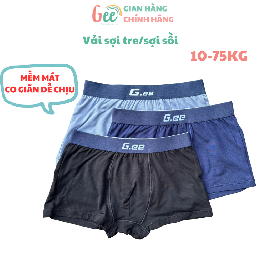 Set 3 quần sịp đùi cho bé trai Gee size 10-75kg, quần lót bé trai vải sợi tre mềm mại, thoáng mát, kháng khuẩn, khử mùi
