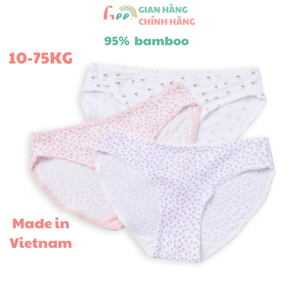 Set 3 quần chip tam giác Gee HOA NHÍ, quần lót nữ sợi tre mềm mại, viền êm ái dễ chịu,10-75kg, thấm hút mồ hôi tốt