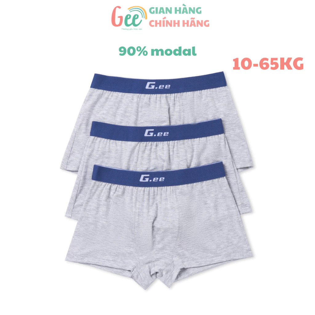 Quần sịp bé trai Gee, set 3 chip đùi sợi sồi MÀU XÁM modal mềm mịn, thấm hút, co giãn, kháng khuẩn, khử mùi-S2