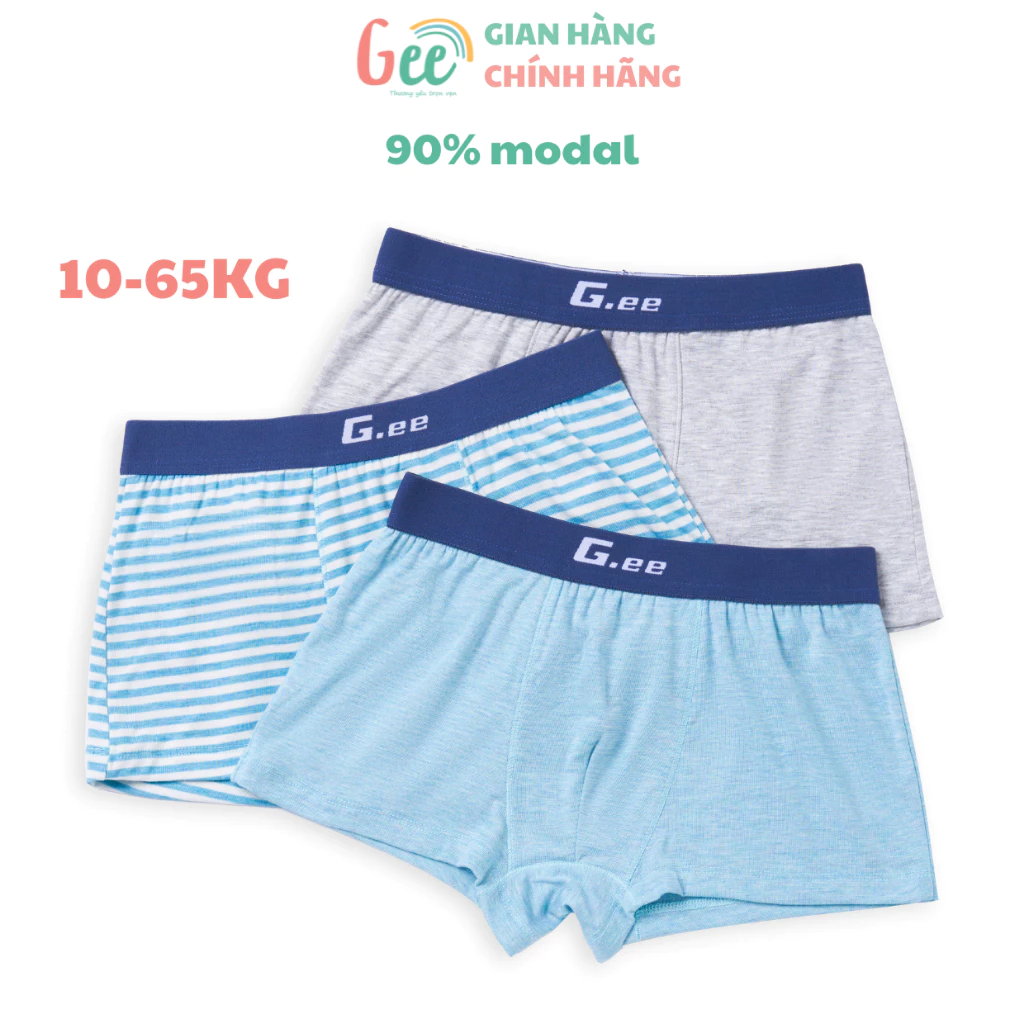 Quần lót đùi bé trai Gee, set 3 chip đùi nam XANH DƯƠNG, vải gỗ sồi mềm mịn mát, thấm hút, kháng khuẩn, khử mùi - S5