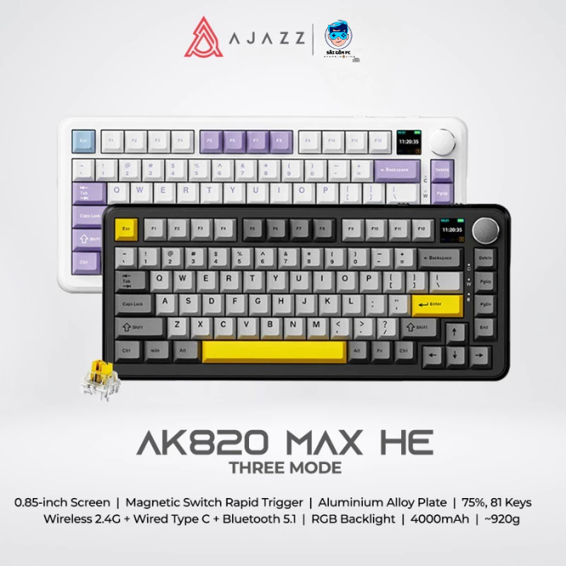 Bàn phím cơ gaming HE Rapid Trigger AJAZZ AK820 MAX - Magnetic Switch - Plate FR4 - Type C - Led RGB - Web Driver