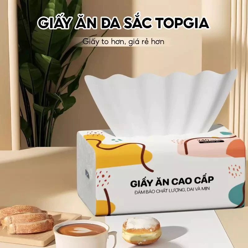 Giấy ăn rút Top Gia Giấy Ăn Gói Đa Sắc Cao Cấp 240 Tờ 4 lớp Dập Vân 4D Mềm Mịn - BV125