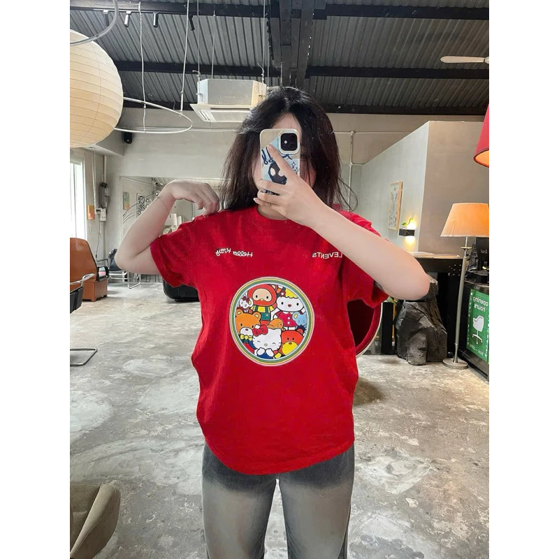 Áo Thun Kitty Family Hoạt Hình Chất Vải Cotton 2 Chiều Full Tag Mac