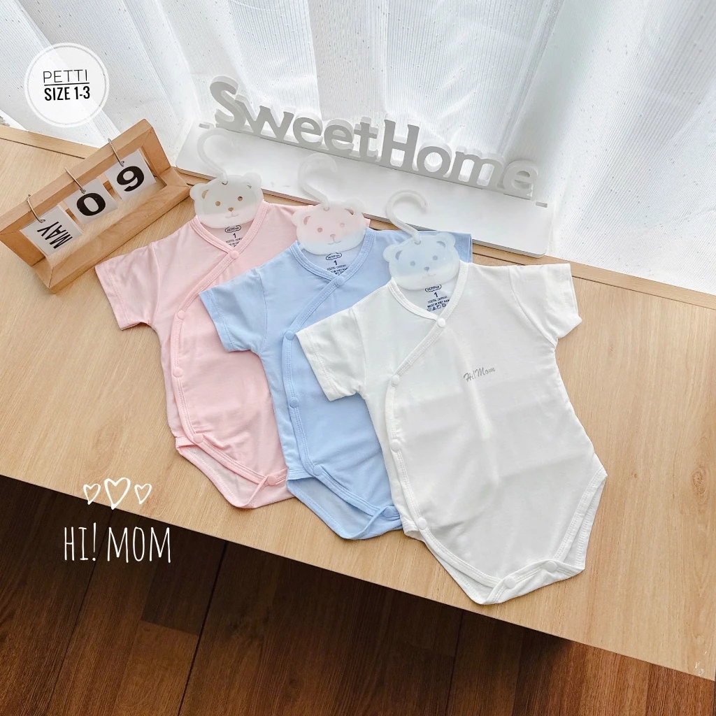 Bộ Body Chip Sơ Sinh Cộc Tay Cúc Lệch Kiểu Hàn HIMOM Vải Pettit Sợi Tre Mềm Mại Và Thoáng Mát Cho Bé 3-8 kg