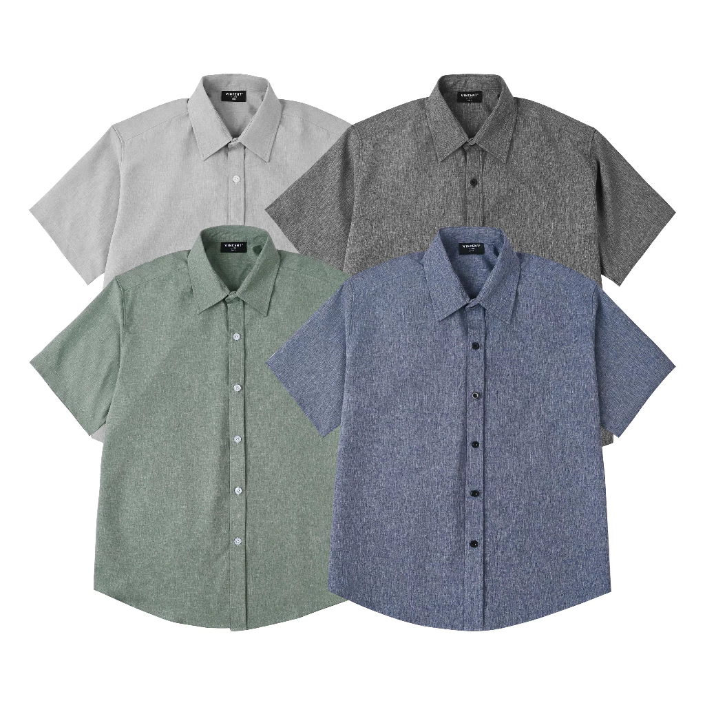Áo Sơ Mi Tay Ngắn Vincent Unisex Vải Bamboo Cotton Vạt Bầu Phom Regular