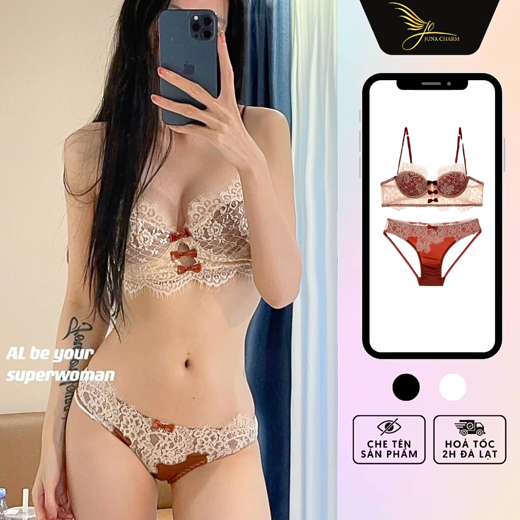 Bộ Đồ Lót Ren Không Mút Có Gọng, Set Bralette Corset JUNA Size 36/38 Thời Trang Đồ Lót Dành Cho Nữ, Màu Cam Đất/SP2228