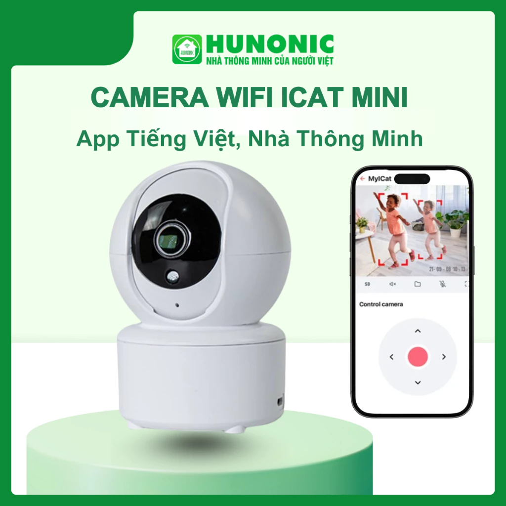 Camera WiFi Thông Minh Hunonic ICat Mini 1080P 360 Độ, Theo Dõi Chuyển Động, Đàm Thoại 2 Chiều