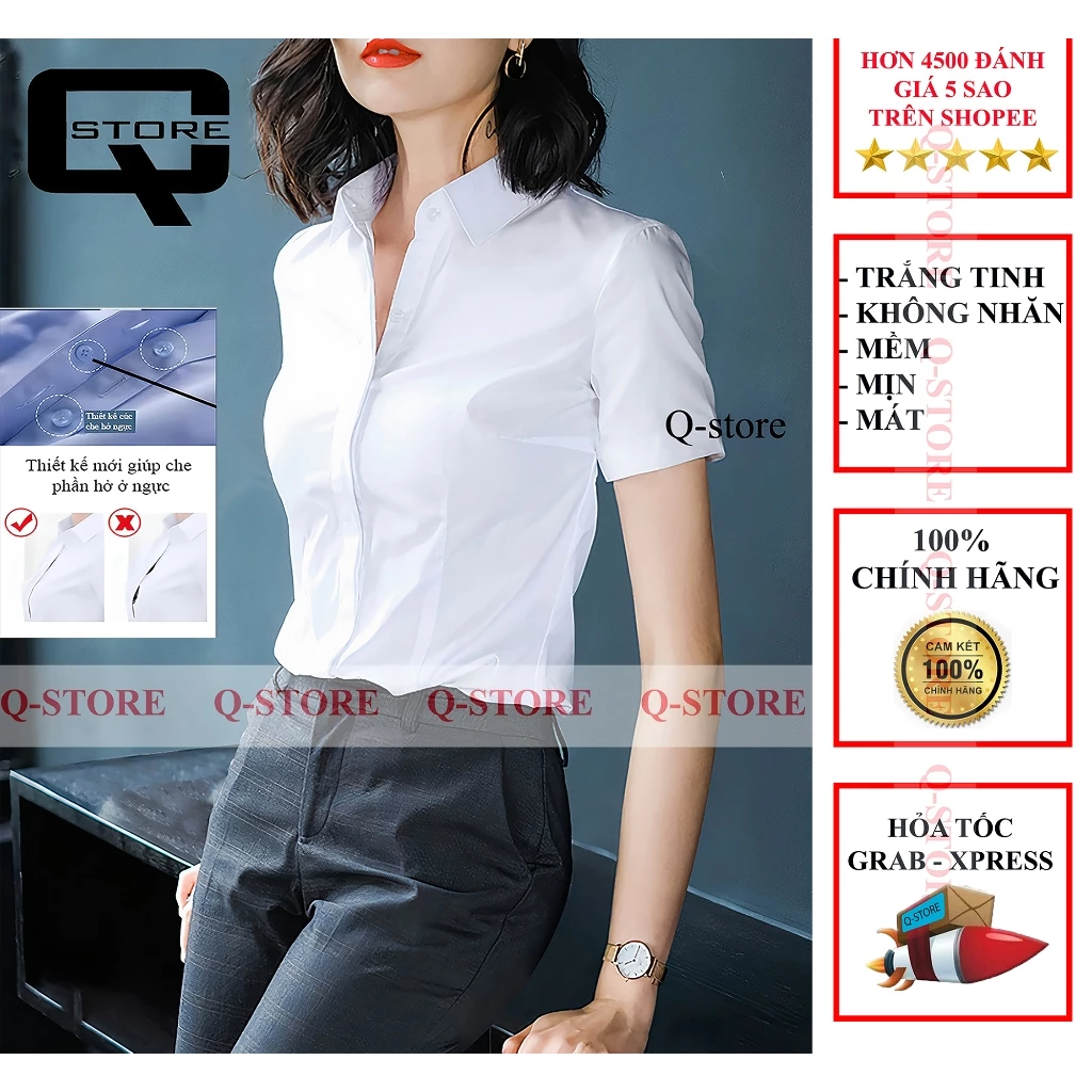 [voucher giảm 10%] Sơ mi công sở nữ ngắn tay dáng Hàn Quốc