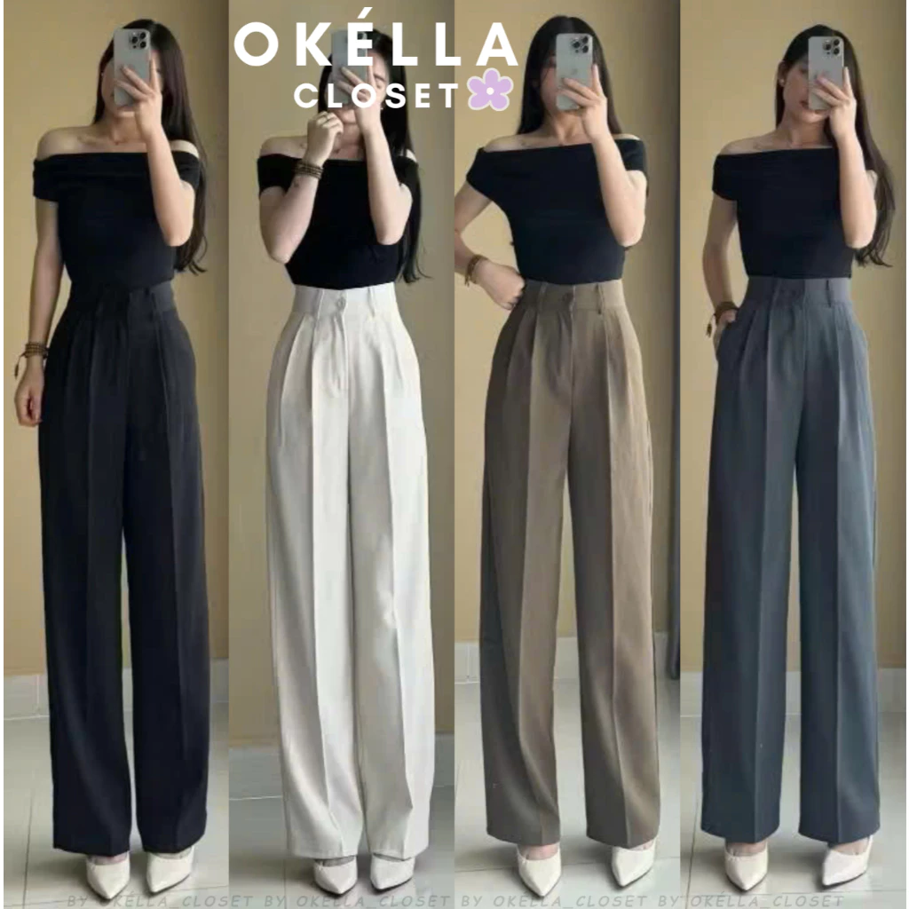 [95cm-100cm-105cm- Gol Nhật] Quần Tây Ống Suông Rộng Lưng Cao Chất Gol Nhật Nhiều Màu, Quần Suông Nữ rũ mượt Okélla