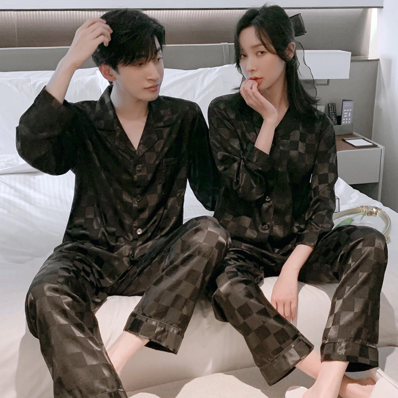 Đồ Ngủ Nam Nữ Pijama Lụa Gấm Cao Cấp Áo Dài Tay Trẻ Trung Sang Chảnh sz từ 40-99kg