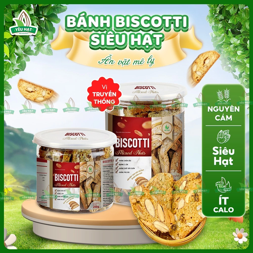 Bánh Biscotti Original Ăn Kiêng Giảm Cân Heathly 100% Nguyên Cám Sêu Hạt Ăn Sáng Dinh Dưỡng Yêu Hạt