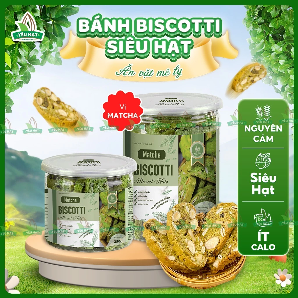 [HOT] Bánh Biscotti Matcha Giảm Cân Healthy 100%Nguyên Cám Siêu Hạt Ăn Sáng Ăn Kiêng Dinh Dưỡng Ngon