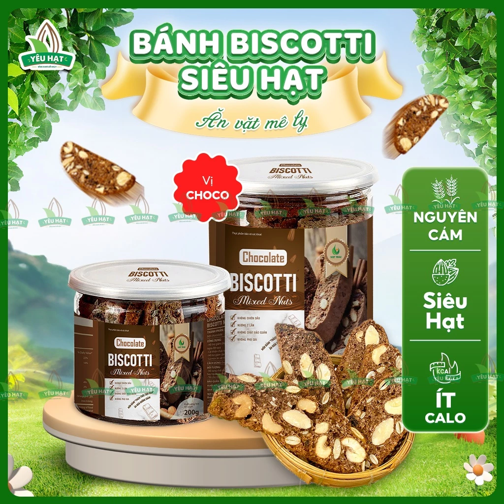 [Siêu Giòn] Bánh Biscotti Chocolate Ăn Kiêng Healthy 100% Nguyên Cám Siêu Hạt Ăn Sáng Giảm Cân Ngon