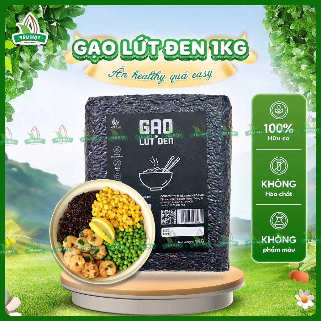 [GIAO NHANH] Gạo Lứt Đen Nguyên Chất Ăn Eat Clean Siêu Dẻo, Mềm Thơm Không Cần Ngâm (Gói 1kg) Yêu Hạt