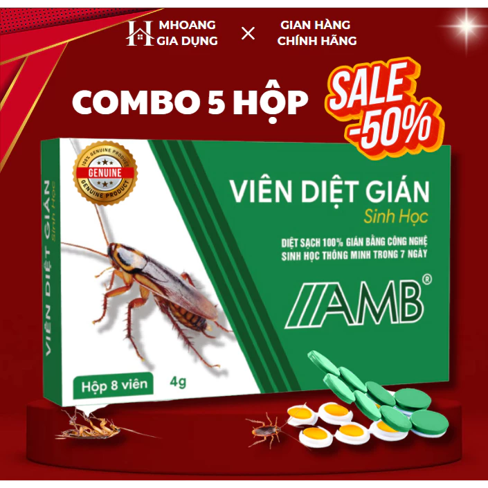 [COMBO 5Hộp] Thuốc diệt gián sinh học AMB, Viện Hàn lâm khoa học Việt Nam, diệt tận gốc tất cả các loại gián hiệu quả