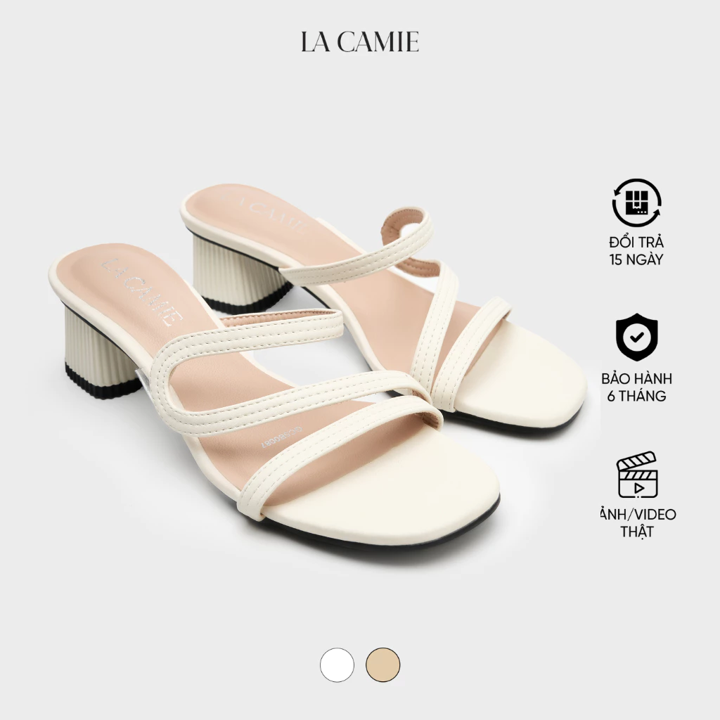 Dép cao gót mũi vuông thiết kế quai mảnh xếp chéo tinh tế chất liệu da thương hiệu La Camie GC5B0087
