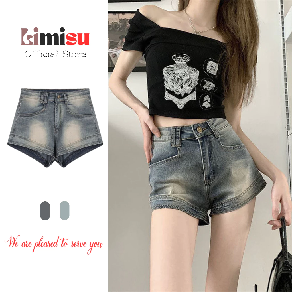 Quần Short Jean Nữ Cạp Cao Basic LIMISU Quần Short Bò Nữ Phong Cách Trẻ Trung Năng Động