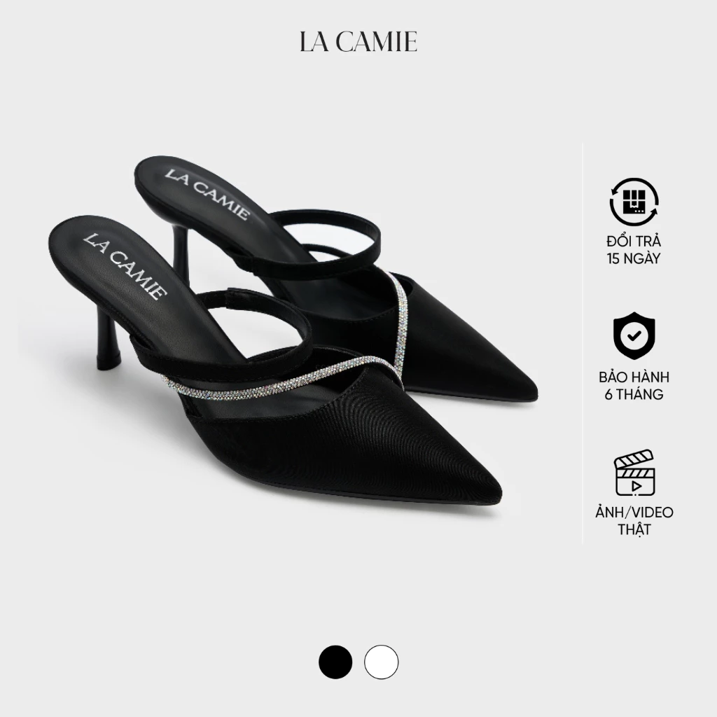 Giày cao gót thiết kế quai mảnh đính đá lấp lánh sang trọng chất liệu da thương hiệu La Camie GC5B0089