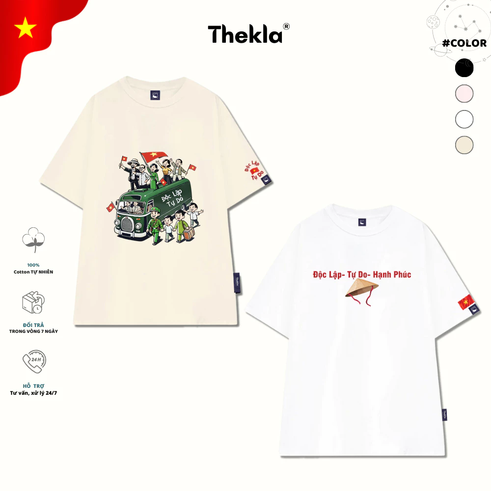 Áo Thun, Áo Phông Unisex By Thekla BST44 Độc Lập - Tự Do Chất Cotton Co Giãn Thoáng Mát Form Rộng Cho Nam Nữ