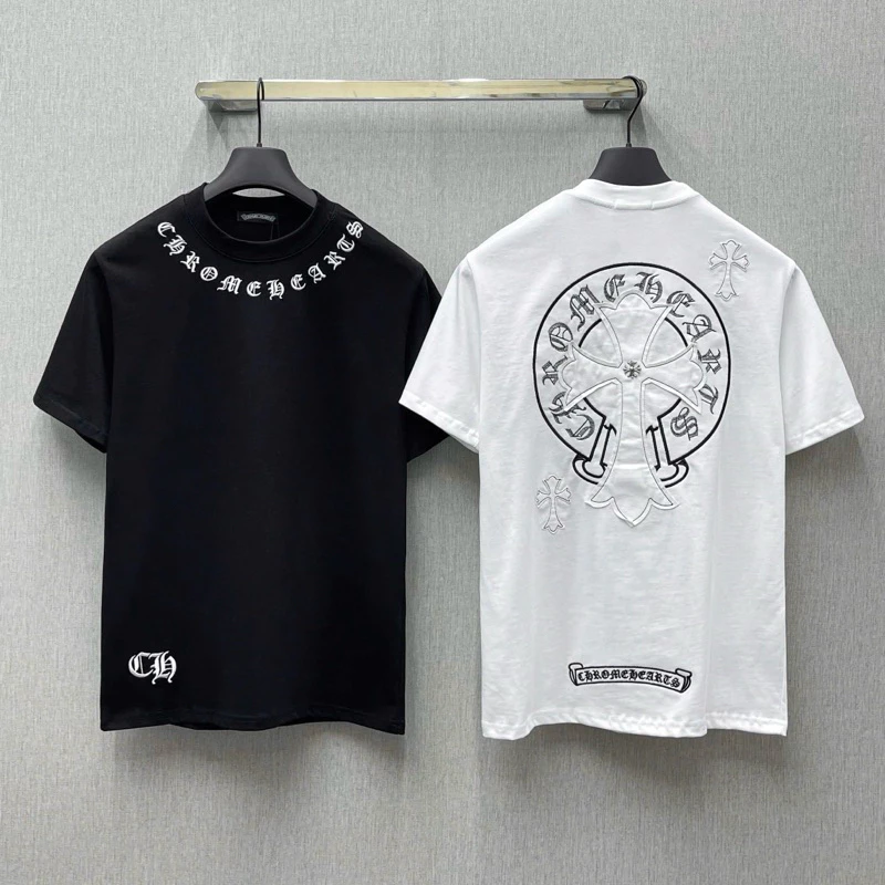 Áo phông nam nữ Premium cotton Chrome Hearts ngực lưng thêu chữ la mã kèm hoạ tiết thánh giá vải