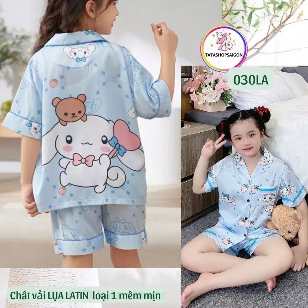 11-50kg Bộ pijama đùi tay ngắn bé trai bé gái vải lụa cao cấp 030