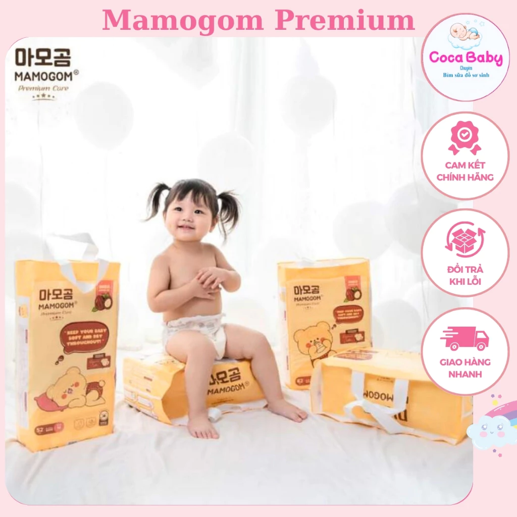 Bỉm hữu cơ MAMOGOM Premium Care công nghệ Hàn dán/quần đủ size NB40/S62/M52/M48/L44/XL40/XXL38