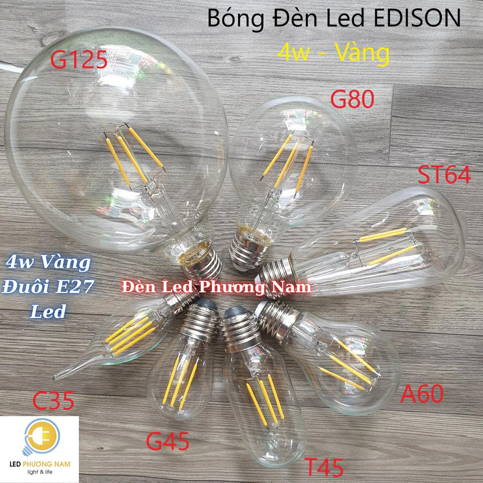 Bóng Đèn Led EDISON 4w Vàng - Chuyên DECOR Trang Trí tiết kiệm điện (G45/A60/ST64/G80/G95/G125/C35)