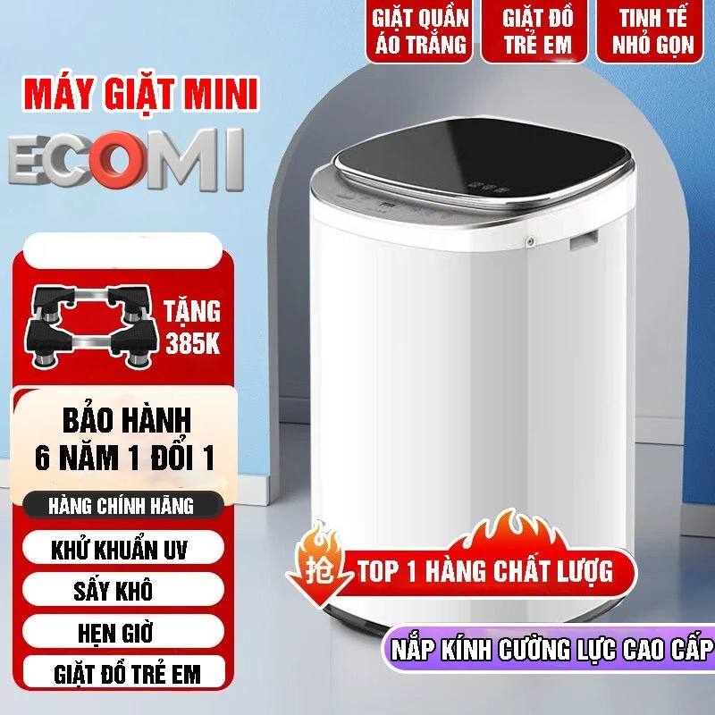 Máy giặt mini Ecomi tự động 100% giặt, vắt, sấy, khử khuẩn tiệt trùng uv, giặt đồ trẻ em - Bảo Hành 6 Năm