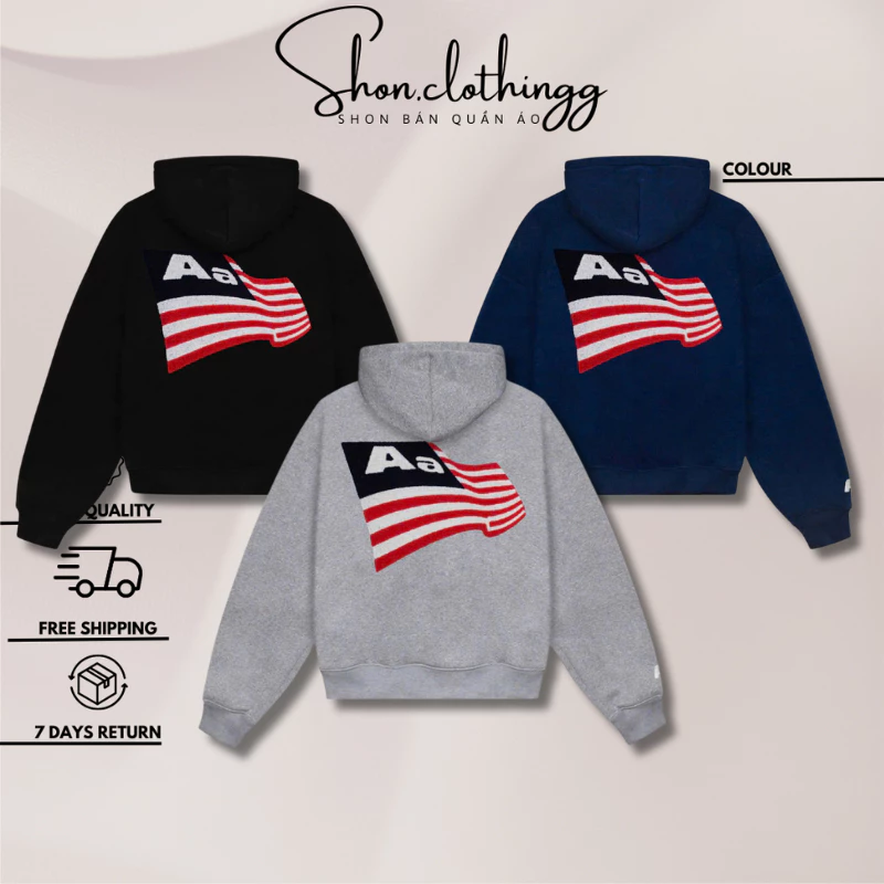 Áo Khoác Hoodie Zip AA Stu Thêu Xù Phối Thêu Ngực Cao Cấp Chất Nỉ Chân Cua Dày Dặn FORM BOXY