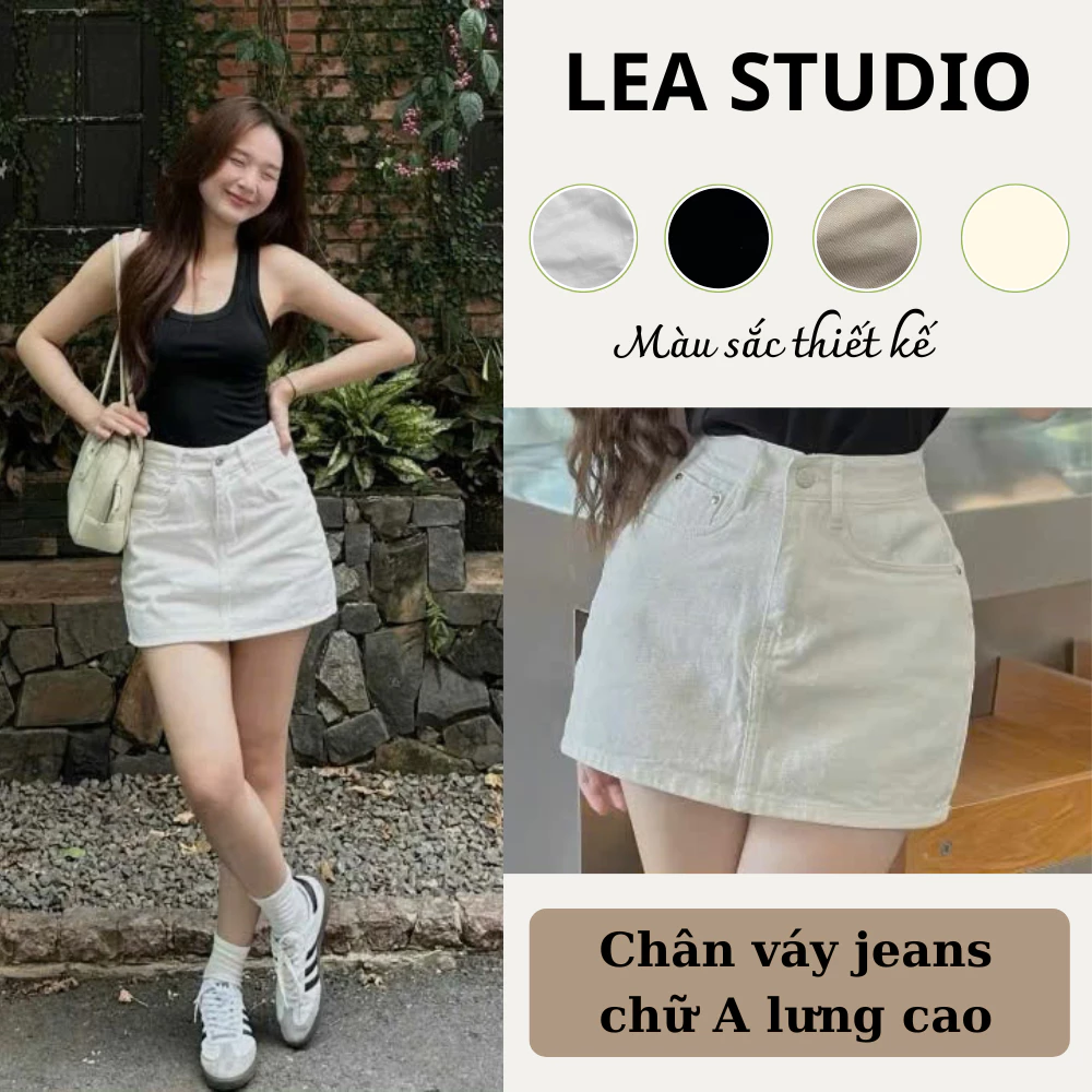 Chân Váy Jeans Basic Dáng Chữ A Lưng Cao, Chân Váy Tennis Nhiều Màu Chất Jean Mềm Lea Studio