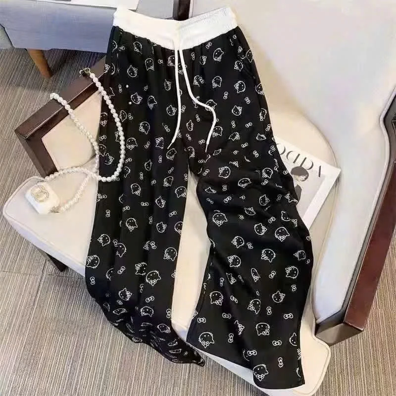 Quần Ống Rộng Nữ Phối Cạp Trắng Mèo Hello Kitty In Kín  Dáng Dài Cá Tính Dễ Thương