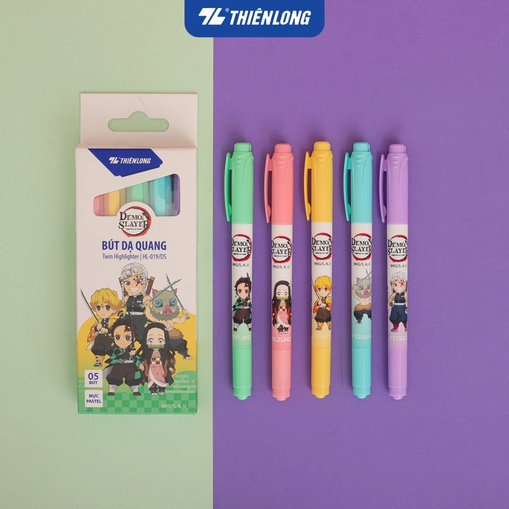 Hộp 5 bút dạ quang màu Pastel Thiên Long HL-019/DS - Phiên bản Demon Slayer