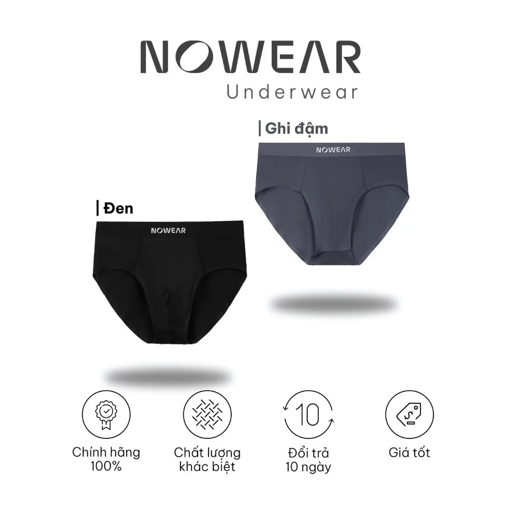 Combo 2 Quần Lót Nam Tam Giác NOWEAR - Brief Thun Lạnh Co Giãn, Mềm Mát, Ôm Gọn