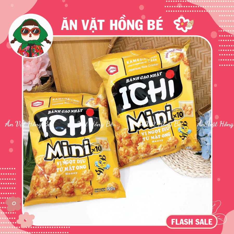 Bánh gạo ICHI MINI vị mật ong (Gói 150g), bánh gạo chiên viên nhỏ ăn vặt giòn tan, vừa miệng