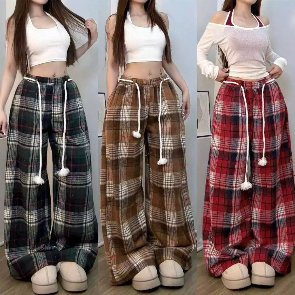 Quần ống rộng chất kate lưng thun có dây rút HỌA TIẾT CARO MỊN nhiều màu form Nam Nữ Unisex