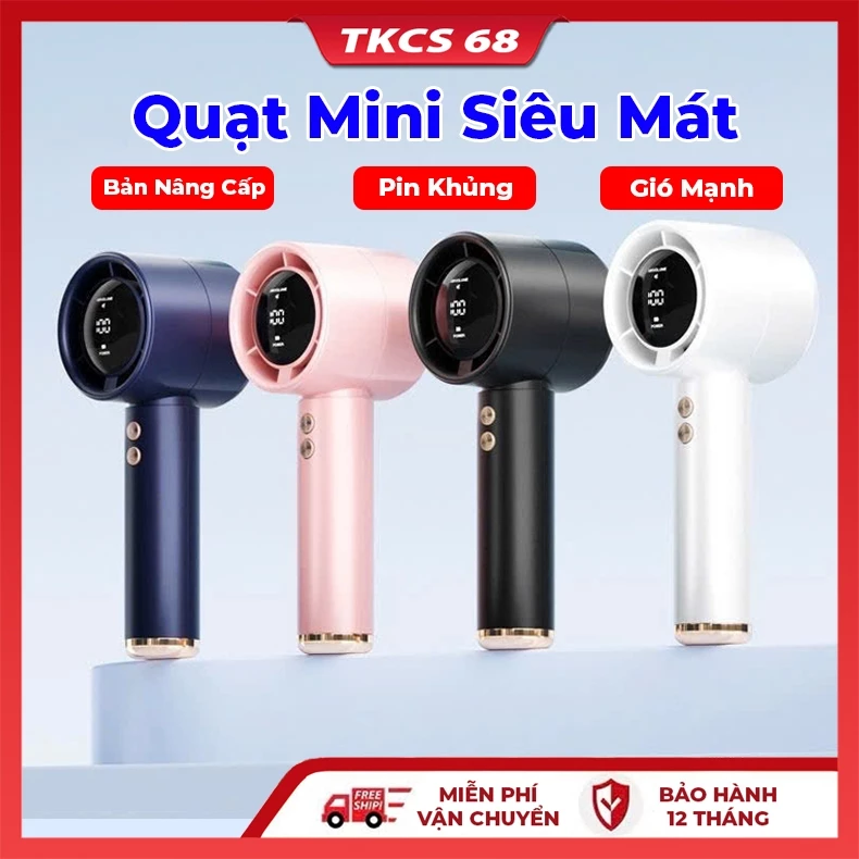 Quạt mini cầm tay N68 di động dung lượng pin 5000mAh có thể sạc gió mạnh 100 tốc độ turbo phản lực màn hình hiển thị pin