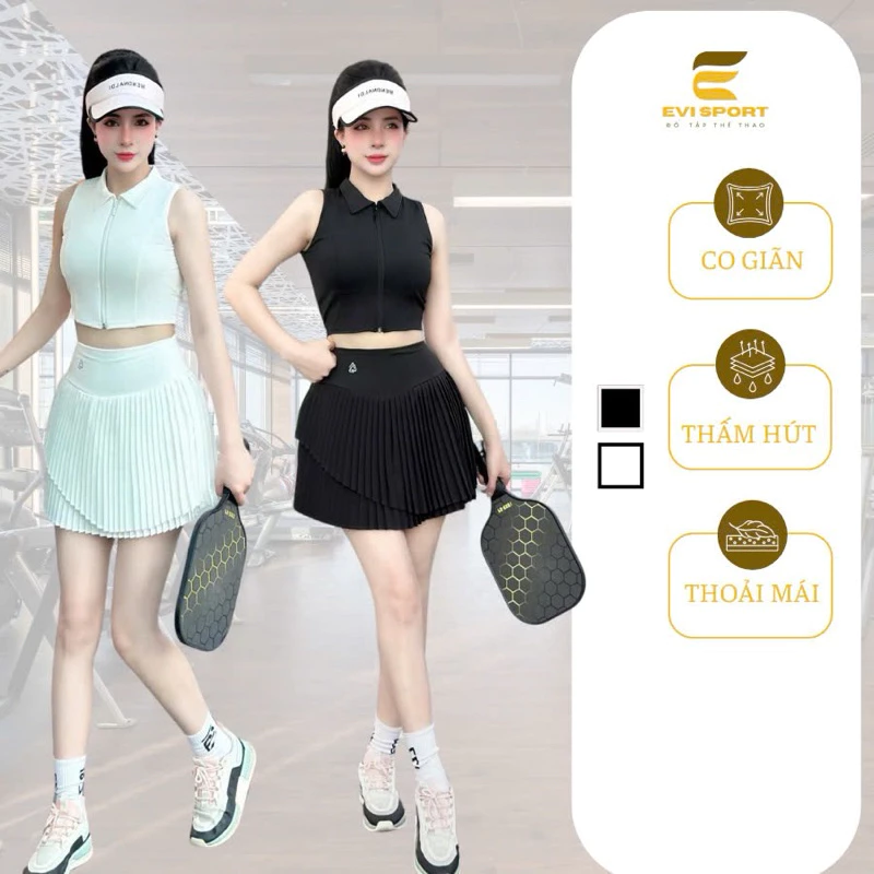 Chân váy xếp ly tập Pickleball Cầu lông có lớp đùi bên trong