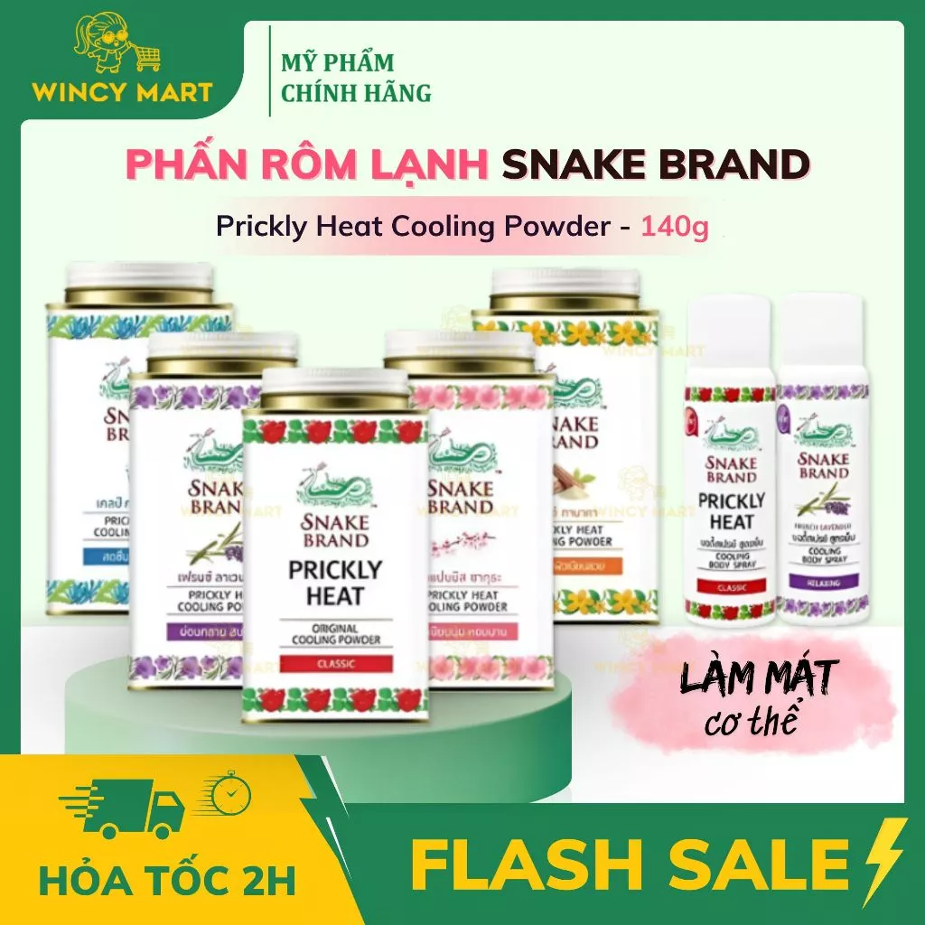 Phấn, Chai Xịt Lạnh Snake Brand Prickly Heat Cooling Powder 140g Giúp Kiềm Dầu, Khử Mùi Hôi