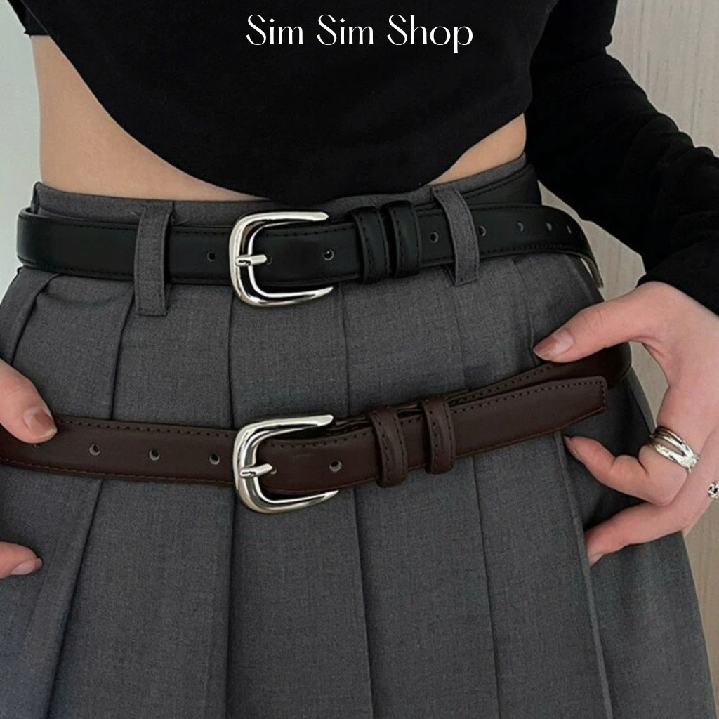 Thắt lưng mặt bạc Nam Nữ đơn giản Basic TL044 - Thắt lưng đi học đi làm style Hàn Quốc phối quần - váy