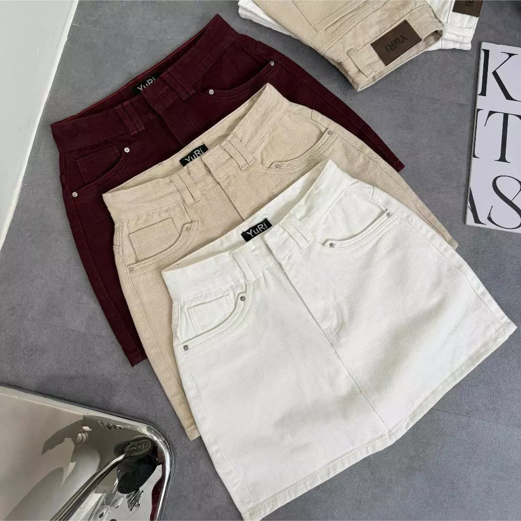Chân Váy Jeans Nữ Có Quần May Đắp Viền Túi Lưng Cao Mã07