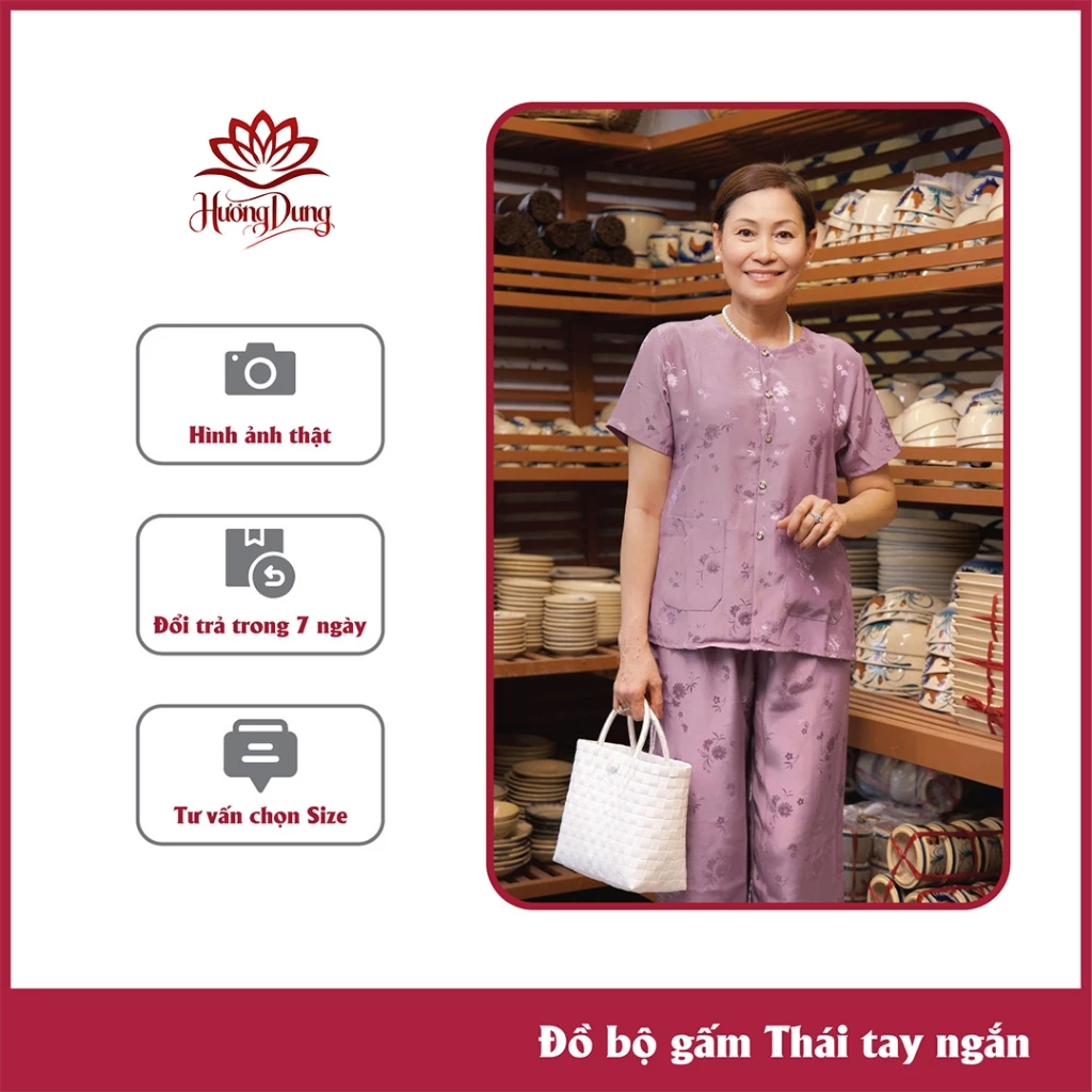 Đồ Bộ Trung Niên Chất Gấm Thái, Tay Ngắn Loại Cao Cấp Mềm Mịn Thoải Mái - Hương Dung Store