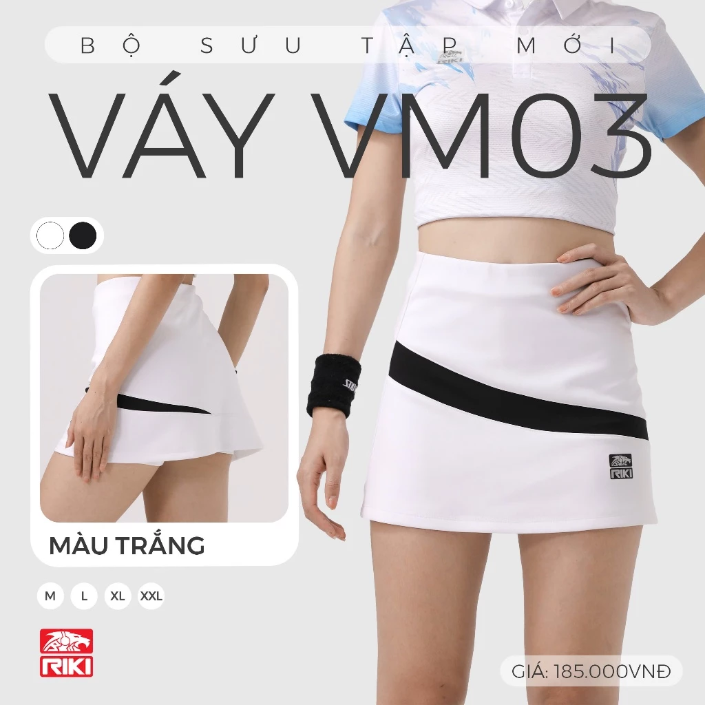 Váy cầu lông nữ RIKI VM03, chân váy pickleball tennis thể thao form chữ A co giãn tôn dáng có quần bảo hộ