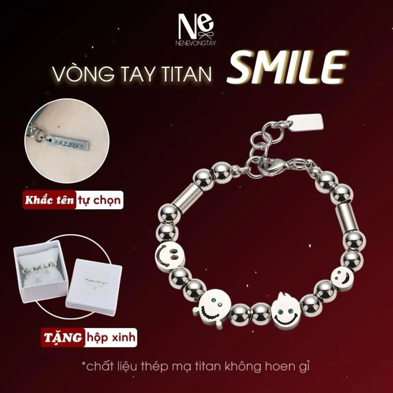 [hàng mới về] Vòng tay titan Smile màu thép - không hoen gỉ - dành cho nam- tặng hộp túi