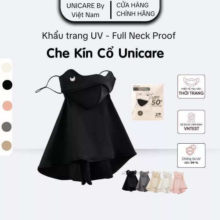 Khẩu Trang Chống Tia UV Che Kín Cổ Unicare Full Neck Proof Mask - Vải Lụa Mềm, Quai Điều Chỉnh, Chống Nắng Tối Ưu