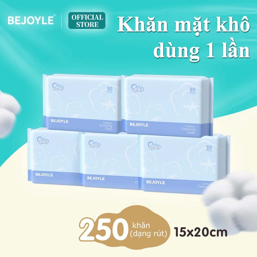 【W】Khăn 1 lần Bejoyle: Kháng khuẩn - Dưỡng da mềm mịn - Tẩy trang tiện lợi | 250 miếng (15x20cm)